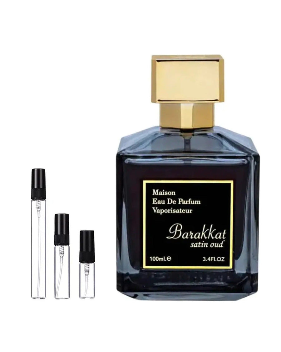 Fragrance World Barakkat Satin Oud sample – decant in glazen sprayflesje (2, 5 of 10 ml)