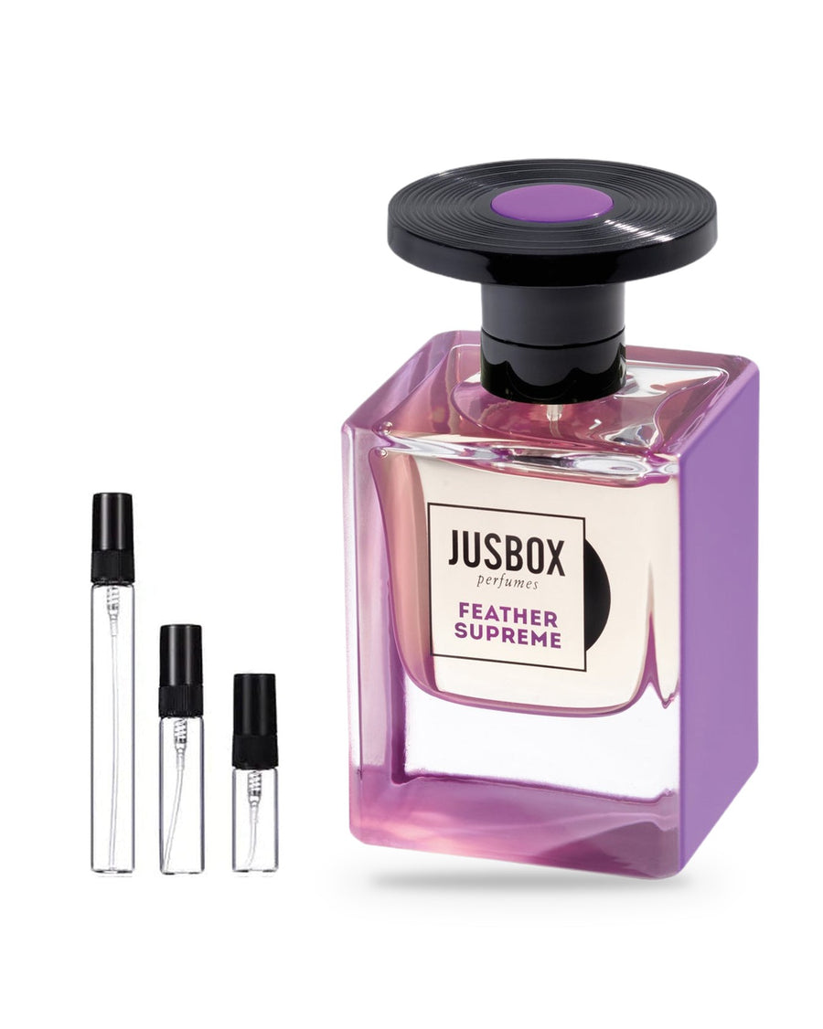 Jusbox Feather Supreme sample – decant in glazen sprayflesje (2, 5 of 10 ml)