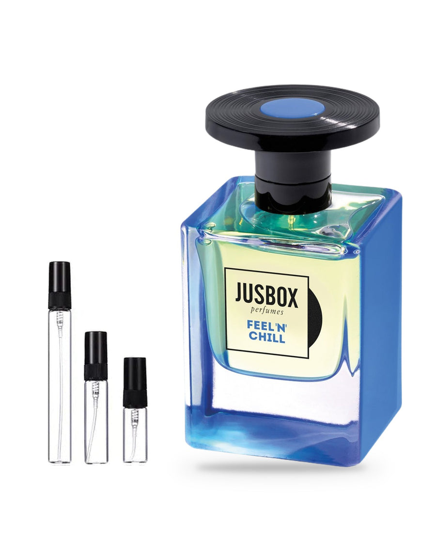 Jusbox Feel 'N' Chill sample – decant in glazen sprayflesje (2, 5 of 10 ml)