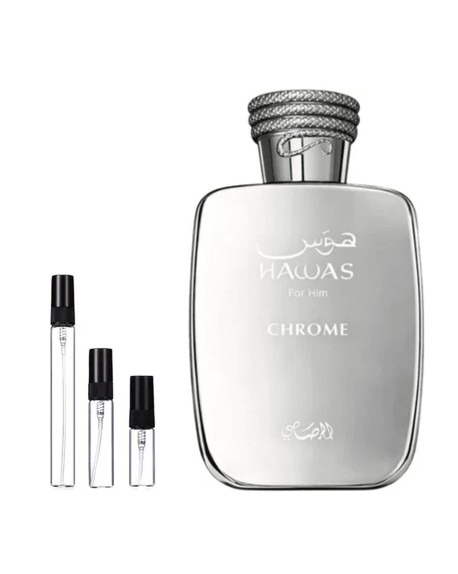Rasasi Hawas Chrome sample – decant in glazen sprayflesje (2, 5 of 10 ml)