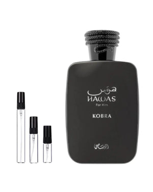 Rasasi Hawas Kobra sample – decant in glazen sprayflesje (2, 5 of 10 ml)