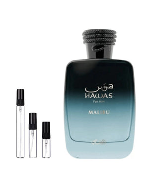 Rasasi Hawas Malibu sample – decant in glazen sprayflesje (2, 5 of 10 ml)