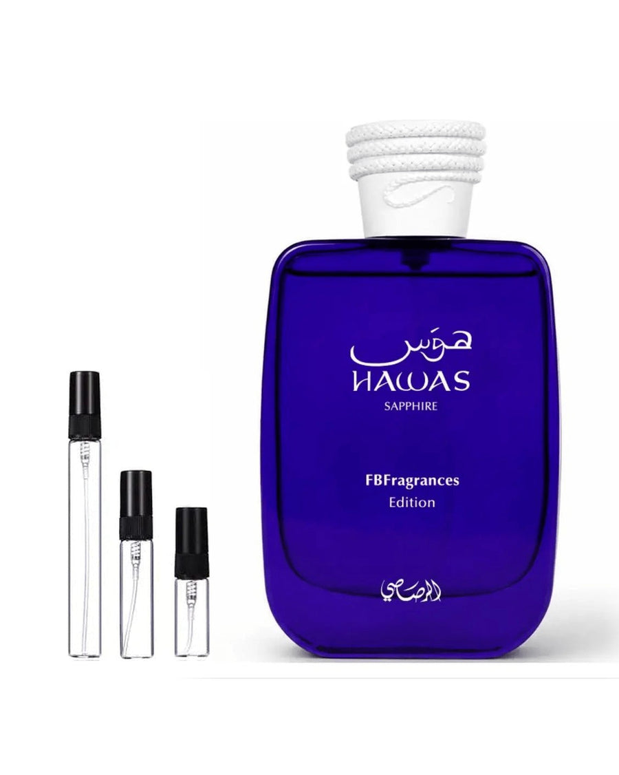 Rasasi Hawas Sapphire sample – decant in glazen sprayflesje (2, 5 of 10 ml)