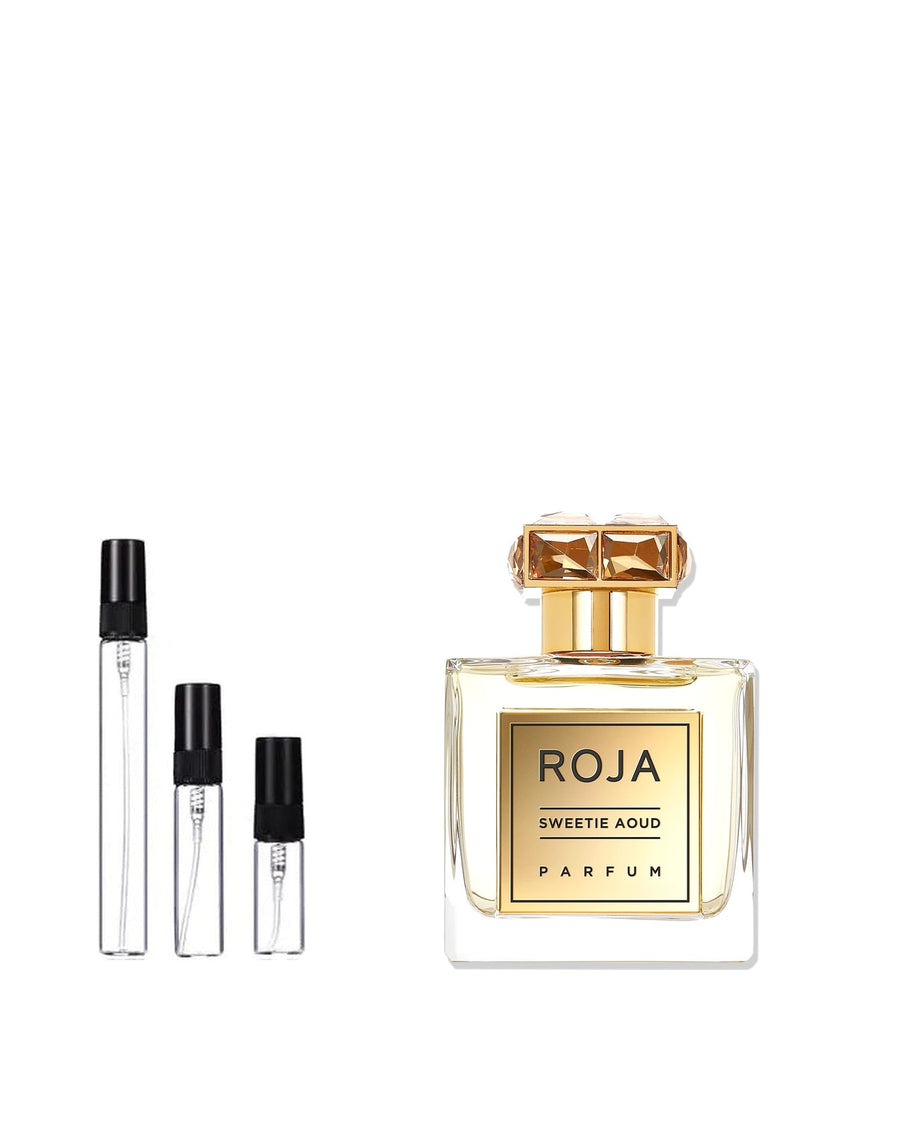 Roja Parfums Sweetie Aoud sample – decant in glazen sprayflesje (2, 5 of 10 ml)