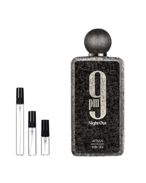 Afnan 9 PM Night Out sample – decant in glazen sprayflesje (2, 5 of 10 ml)