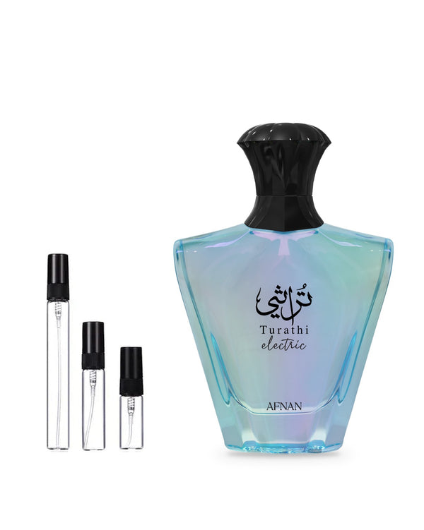Afnan Turathi Blue Electric sample – decant in glazen sprayflesje (2, 5 of 10 ml)