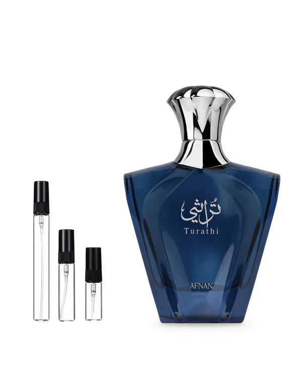 Afnan Turathi Blue sample – decant in glazen sprayflesje (2, 5 of 10 ml)
