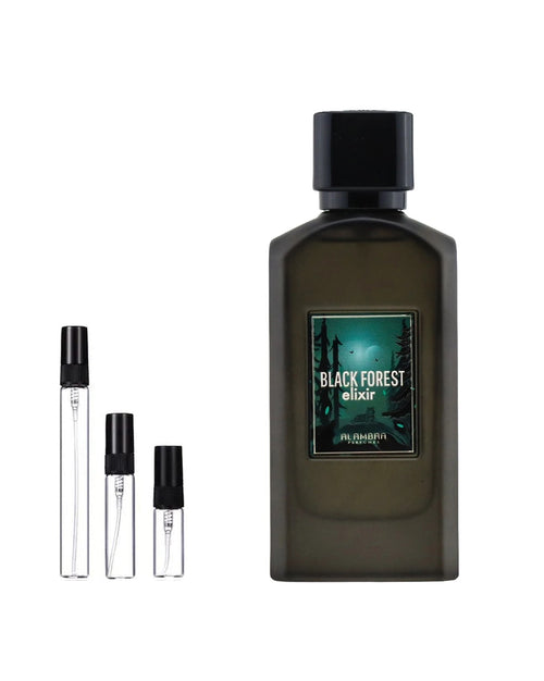Al Ambra Black Forest Elixir sample – 10 ml decant in a glass spray vial