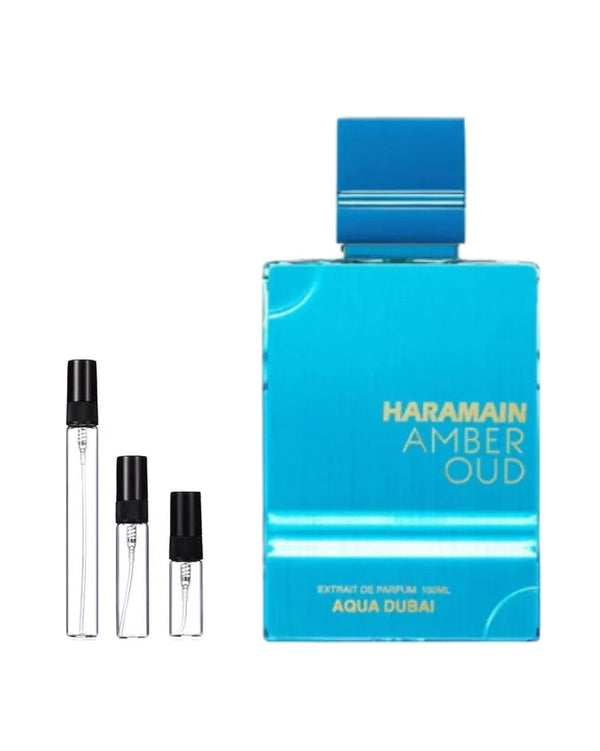 Al Haramain Amber Oud Aqua Dubai sample – decant in glazen sprayflesje (2, 5 of 10 ml)