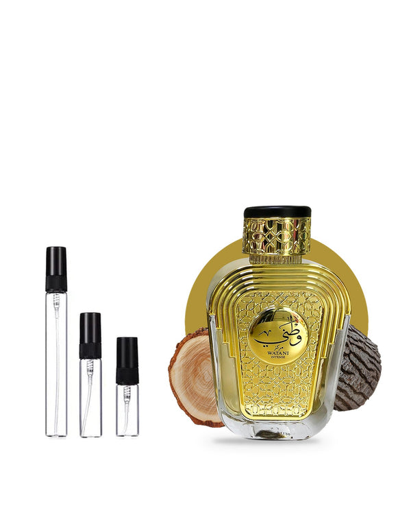 Al Wataniah Watani Intense Gold sample – decant in glazen sprayflesje (2, 5 of 10 ml)