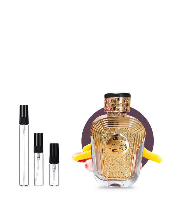Al Wataniah Watani Purple sample – decant in glazen sprayflesje (2, 5 of 10 ml)