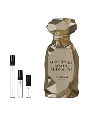 Arabiyat Prestige Mahd Al Dhahab sample – decant in glazen sprayflesje (2, 5 of 10 ml)