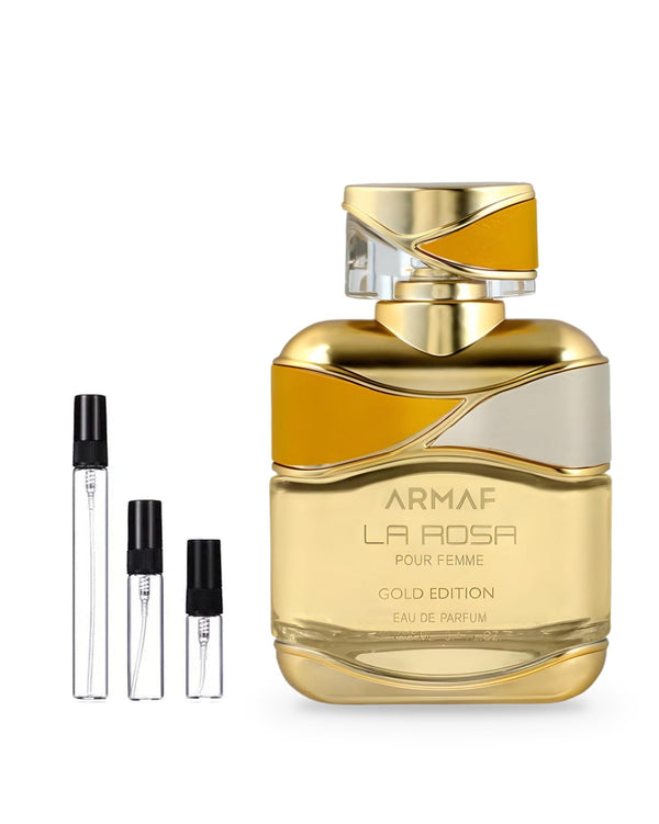 Armaf La Rosa Gold Woman sample – decant in glazen sprayflesje (2, 5 of 10 ml)