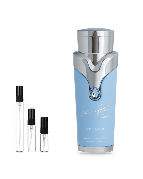 Armaf Magnificent Satin sample – decant in glazen sprayflesje (2, 5 of 10 ml)