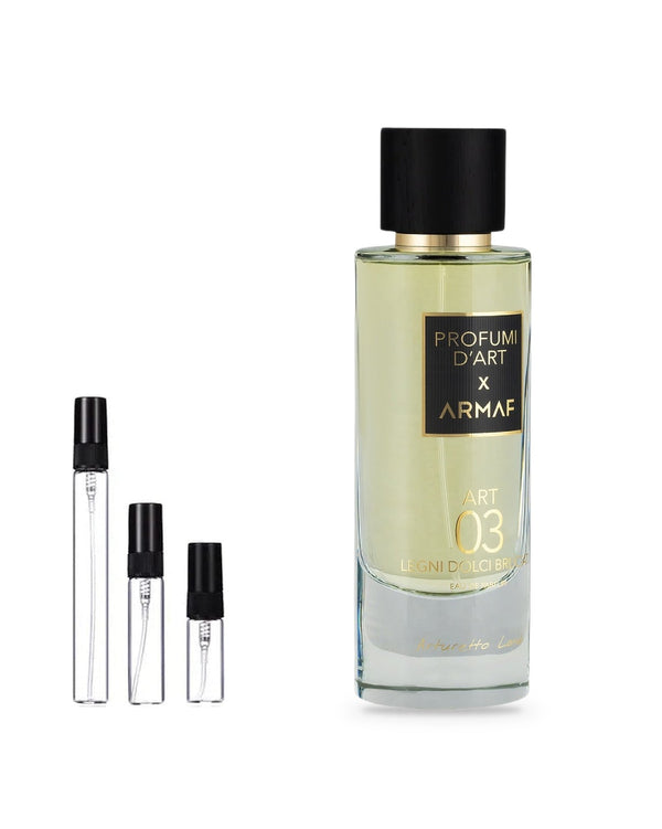 Armaf Profumi D'art 03 Legni Dolci Bruciati sample – decant in glazen sprayflesje (2, 5 of 10 ml)