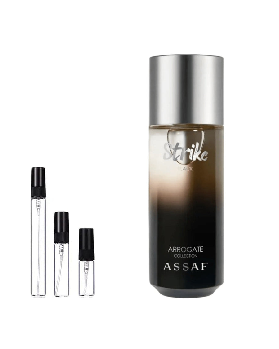 Assaf Strike Black sample – decant in glazen sprayflesje (2, 5 of 10 ml)