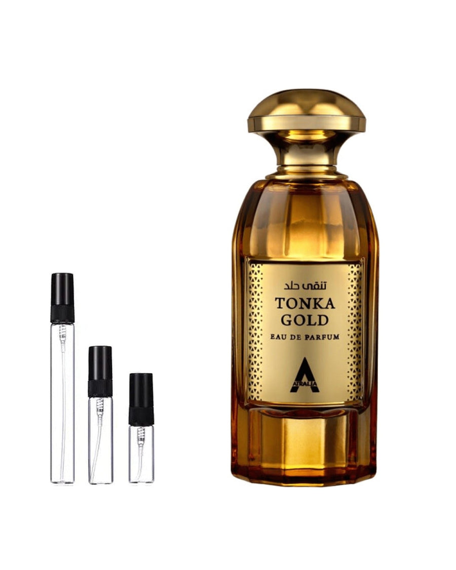 Atralia Tonka Gold sample – decant in glazen sprayflesje (2, 5 of 10 ml)