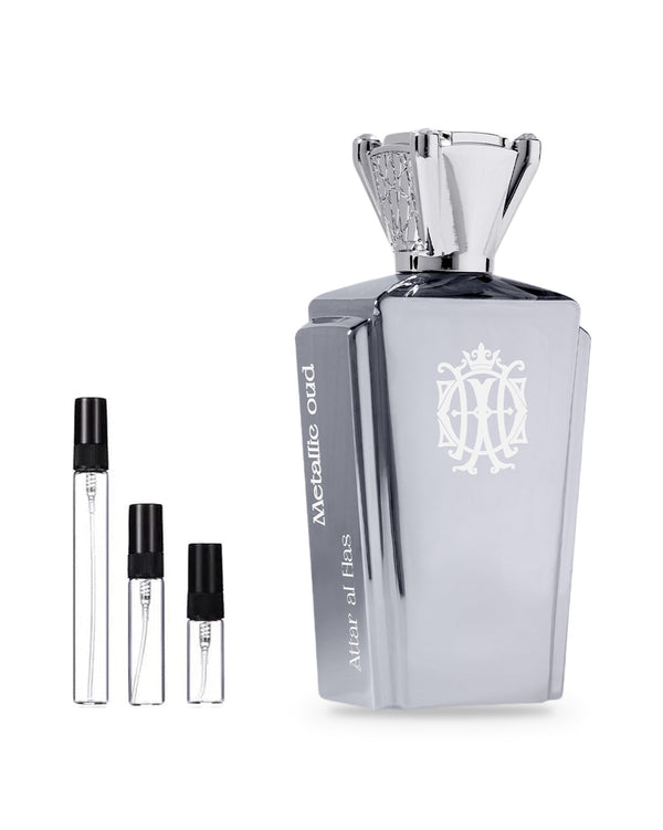 Attar Al Has Metallic Oud sample – decant in glazen sprayflesje (2, 5 of 10 ml)
