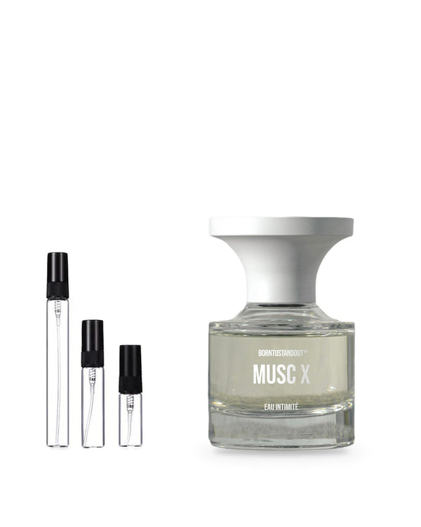 BORNTOSTANDOUT Musc X sample – decant in glazen sprayflesje (2, 5 of 10 ml)