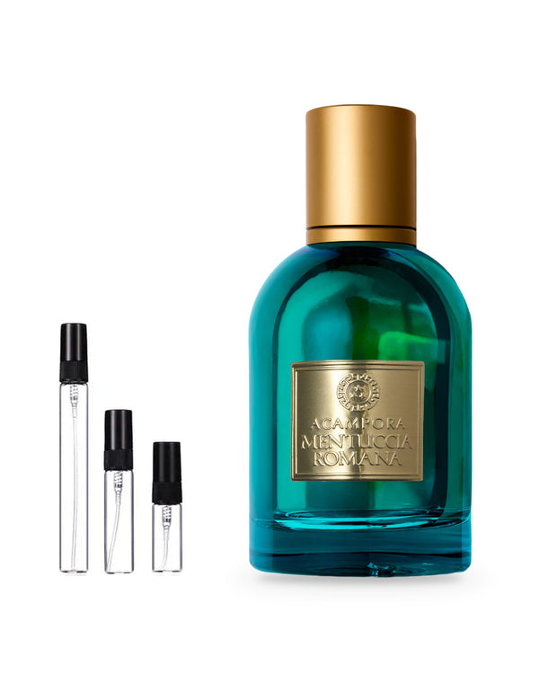 Bruno Acampora Mentuccia Romana sample – decant in glazen sprayflesje (2, 5 of 10 ml)