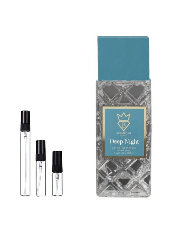 Bujairami Deep Night Extrait sample – decant in glazen sprayflesje (2, 5 of 10 ml)