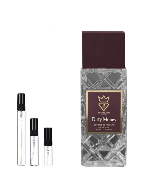 Bujairami Dirty Money Extrait sample – decant in glazen sprayflesje (2, 5 of 10 ml)