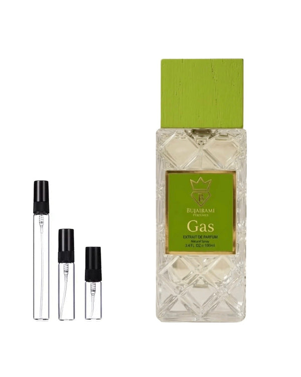 Bujairami Gas sample – decant in glazen sprayflesje (2, 5 of 10 ml)