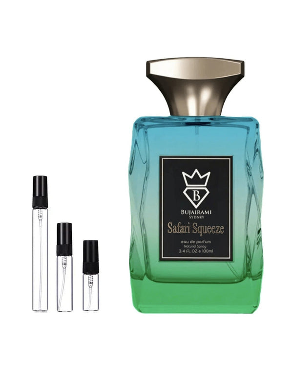 Bujairami Safari Squeeze sample – decant in glazen sprayflesje (2, 5 of 10 ml)