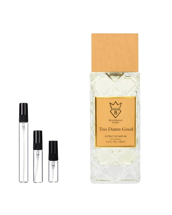 Bujairami Too Damn Good sample – decant in glazen sprayflesje (2, 5 of 10 ml)