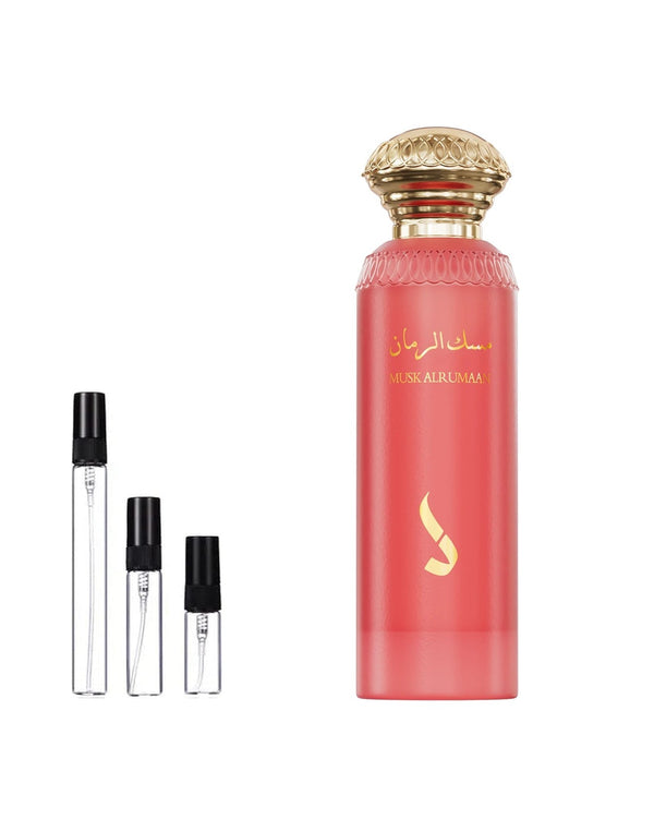 Dkhoon Emirates Pomegranate Musk sample – decant in glazen sprayflesje (2, 5 of 10 ml)