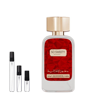Dkhoon Emirates So Sweety sample – decant in glazen sprayflesje (2, 5 of 10 ml)