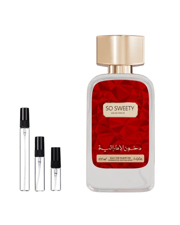 Dkhoon Emirates So Sweety sample – decant in glazen sprayflesje (2, 5 of 10 ml)