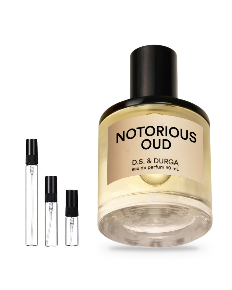 D.S. & Durga Notorious Oud sample – decant in glazen sprayflesje (2, 5 of 10 ml)