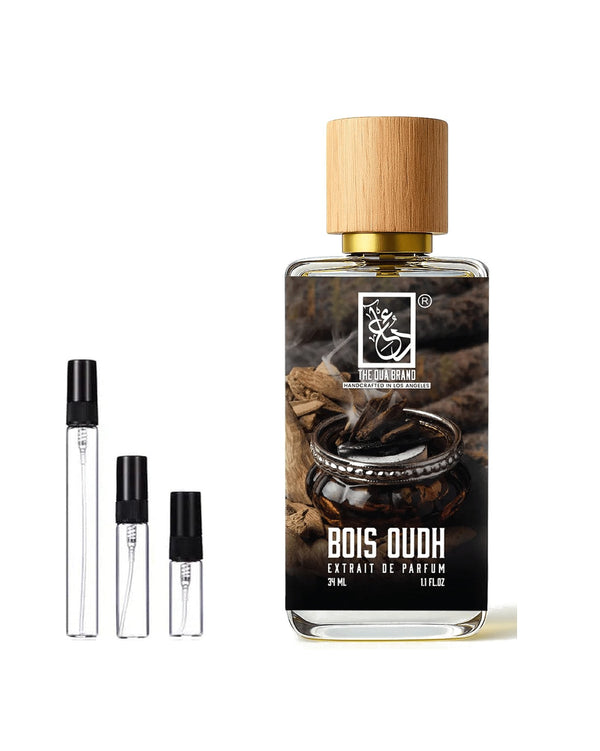 Dua Fragrances Dua Bois Oudh Extrait sample – decant in glazen sprayflesje (2, 5 of 10 ml)