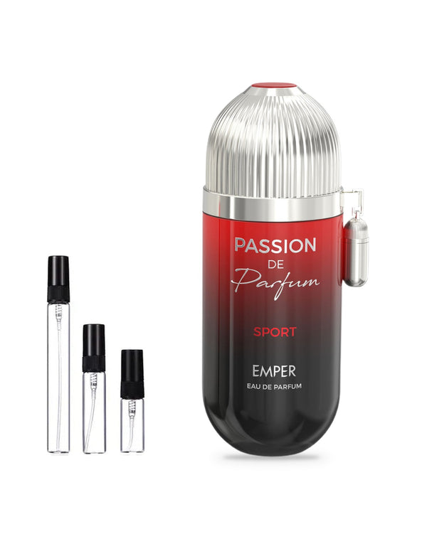 Emper Passion De Parfum Sport sample – decant in glazen sprayflesje (2, 5 of 10 ml)