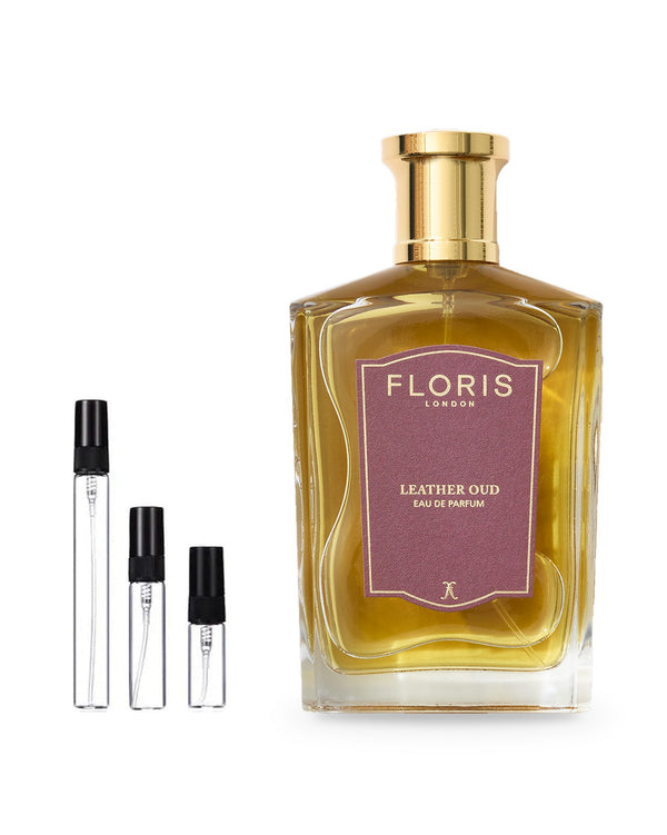 Floris Leather Oud sample – decant in glazen sprayflesje (2, 5 of 10 ml)