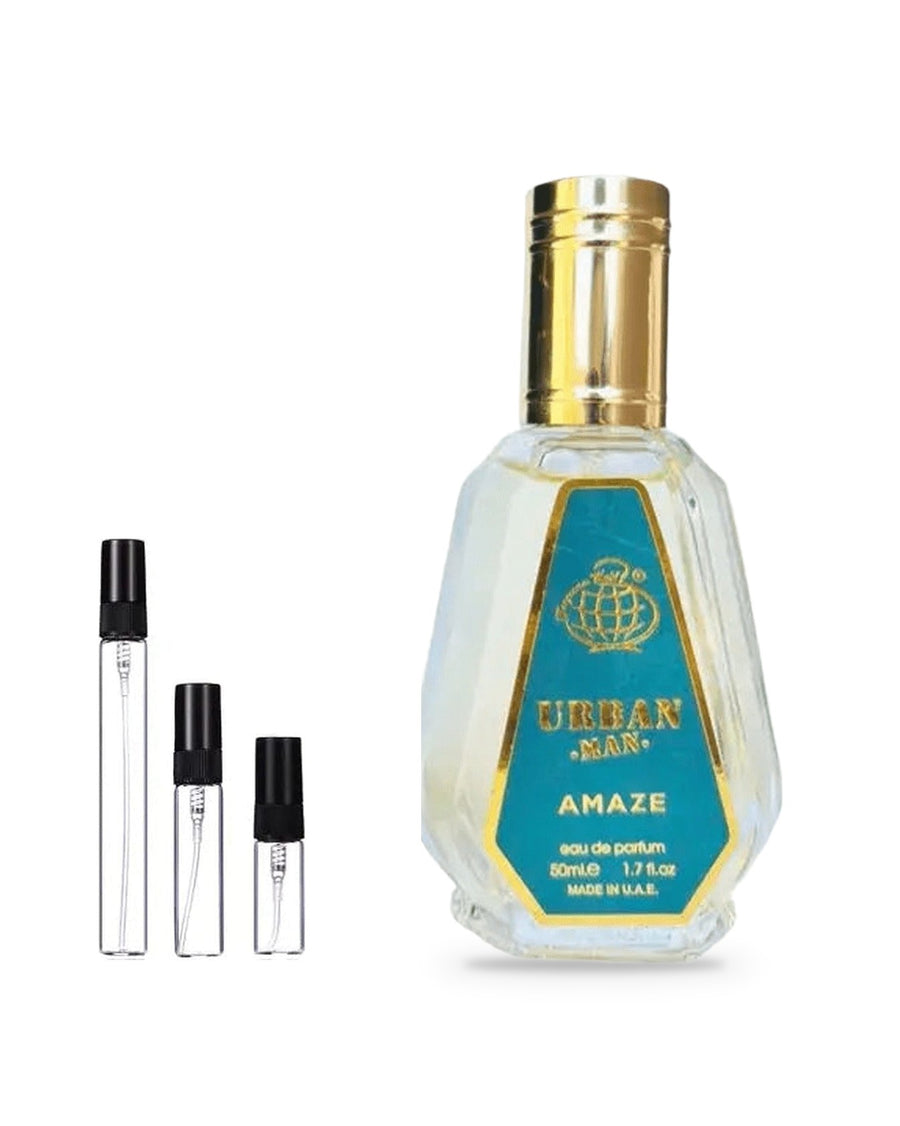 Fragrance World Urban Man Amaze sample – decant in glazen sprayflesje (2, 5 of 10 ml)