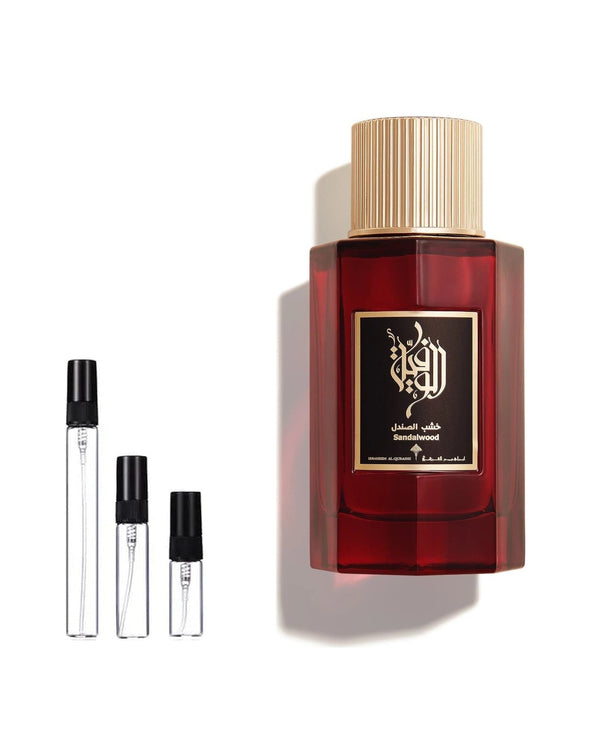 Ibraheem Al Qurashi Wafia Sandalwood sample – decant in glazen sprayflesje (2, 5 of 10 ml)