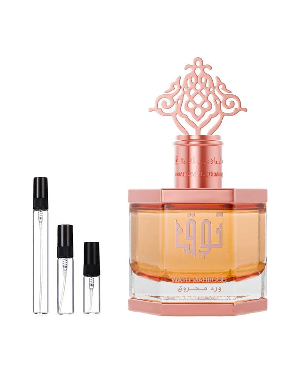 Ibraheem Al Qurashi Ward Mahrooq sample – decant in glazen sprayflesje (2, 5 of 10 ml)