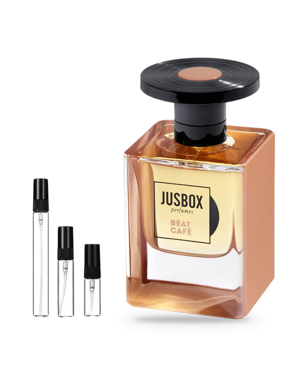 Jusbox Beat Cafe sample – decant in glazen sprayflesje (2, 5 of 10 ml)