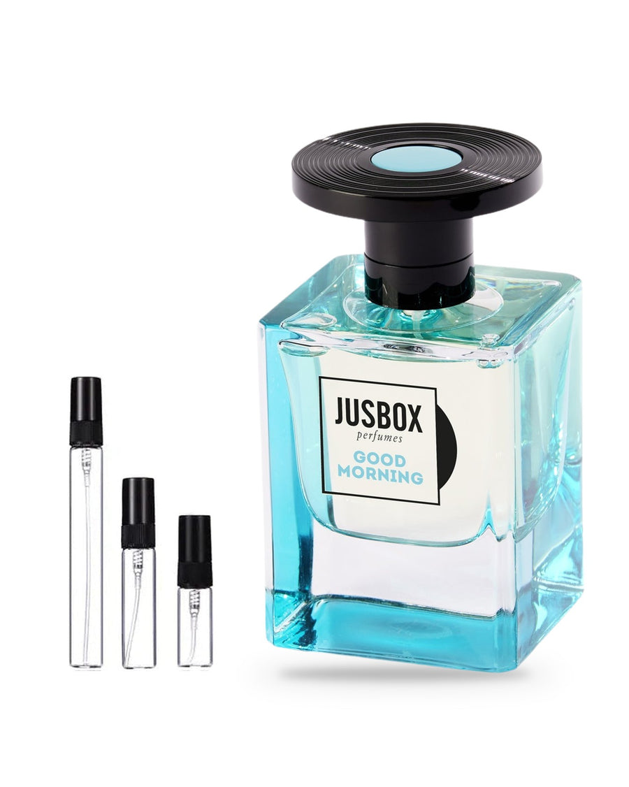 Jusbox Good Morning sample – decant in glazen sprayflesje (2, 5 of 10 ml)