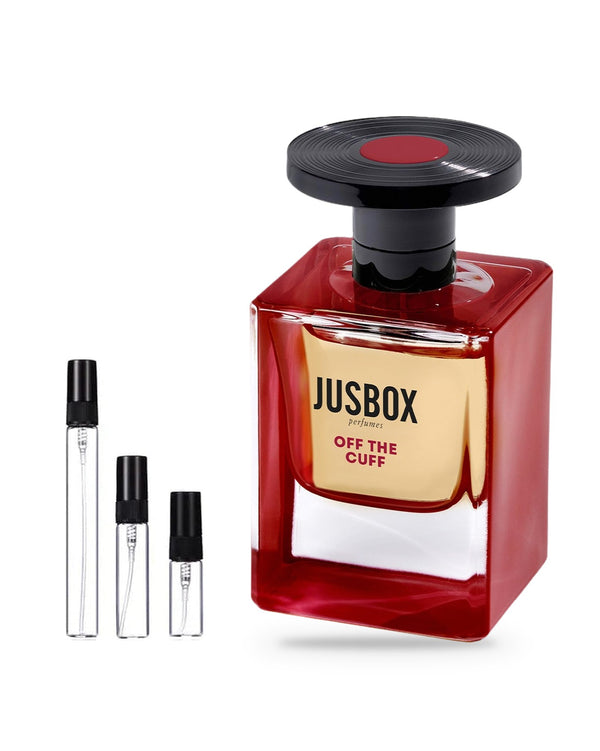 Jusbox Off the Cuff sample – decant in glazen sprayflesje (2, 5 of 10 ml)