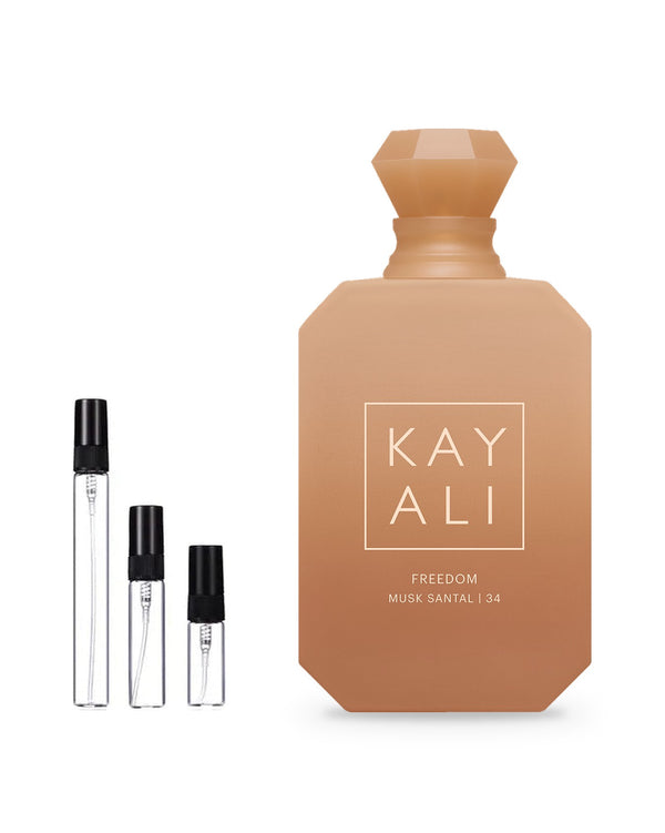 Kayali Kayali Freedom Musk Santal 34 sample – decant in glazen sprayflesje (2, 5 of 10 ml)