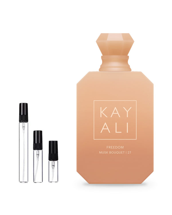 Kayali Freedom Musk Bouquet 27 sample – decant in glazen sprayflesje (2, 5 of 10 ml)