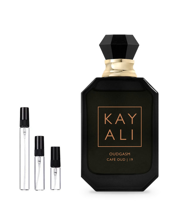Kayali Oudgasm Café Oud 19 sample – decant in glazen sprayflesje (2, 5 of 10 ml)