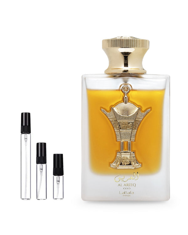 Lattafa Al Areeq Gold sample – decant in glazen sprayflesje (2, 5 of 10 ml)
