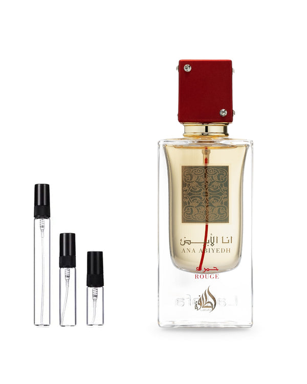 Lattafa Ana Abiyedh Rouge sample – decant in glazen sprayflesje (2, 5 of 10 ml)