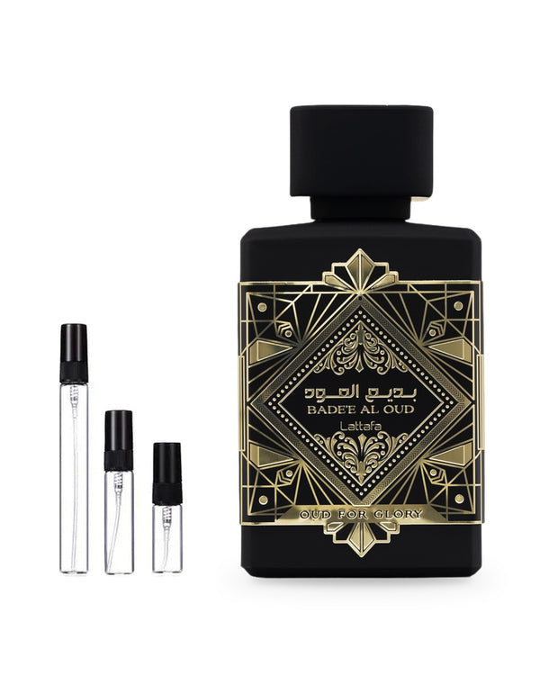 Lattafa Bade'e Al Oud Oud for Glory sample – decant in glazen sprayflesje (2, 5 of 10 ml)