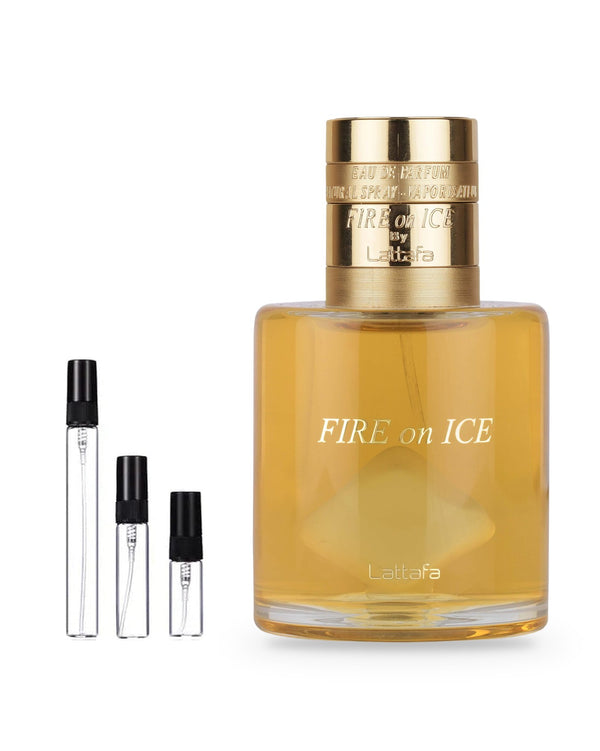 Lattafa Fire on Ice sample – decant in glazen sprayflesje (2, 5 of 10 ml)