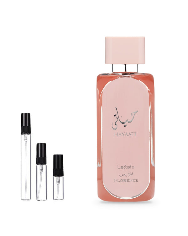 Lattafa Hayaati Florence sample – decant in glazen sprayflesje (2, 5 of 10 ml)